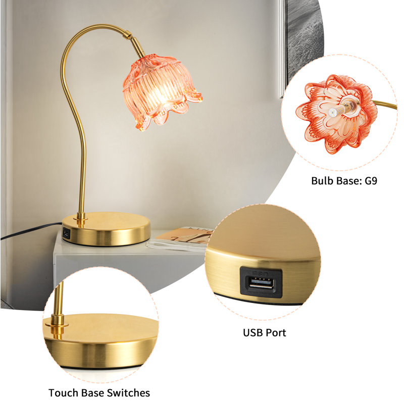 House of Hampton Pink Flower Glass Table Lamp Gold Metal Desk Lamp Reviews Wayfair